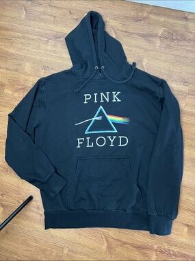 Pink Floyd Black Hoodie with Dark Side of the Moon Prism Rainbow Graphic